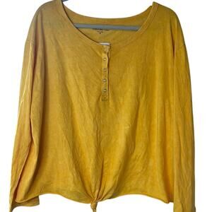 Rebellious One Mustard Yellow Boatneck Tee w/ Tie Front & Button Accents